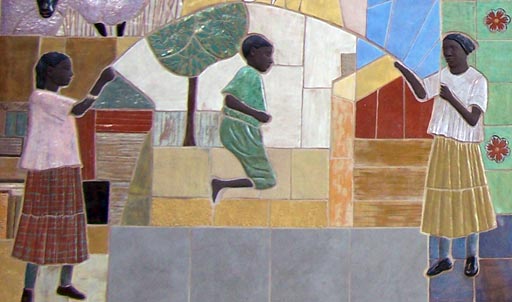 Detail from Rockville mural: ropeskipping children