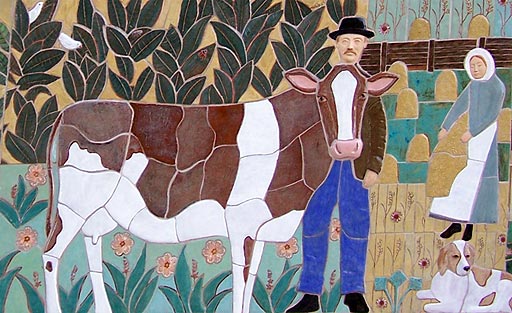 Detail from Rockville mural: farmer and cow